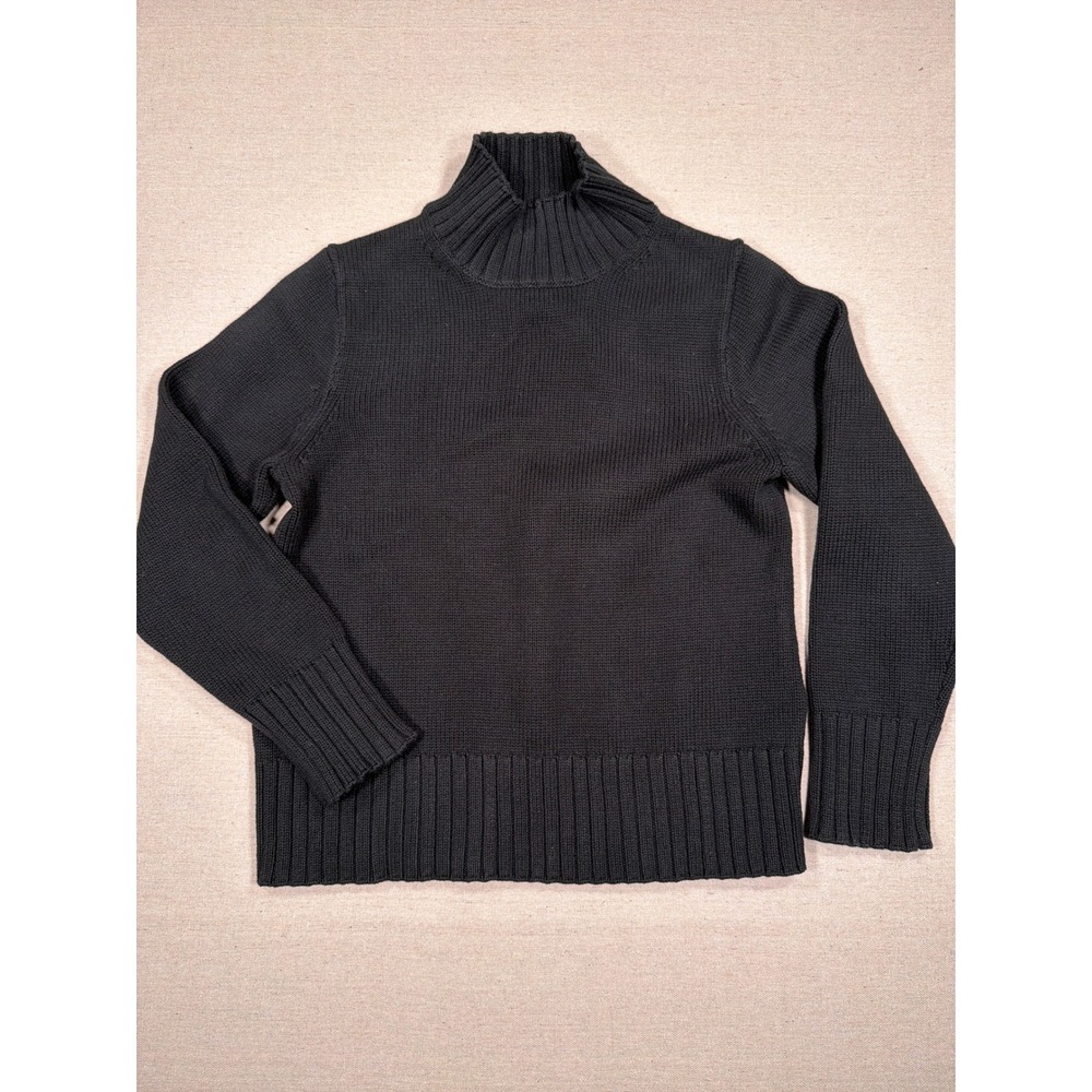 J.Crew Womens Black 100% Cotton Mock Neck Ribbed Knit Sweater Size M
